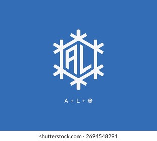 Letra AL con diseño de logotipo de copo de nieve estilo geométrico simple. AL monograma de hielo fresco insignia de cristal logo signo