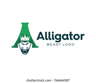 Letter A Alligator Crocodile Green Use Crown Logo