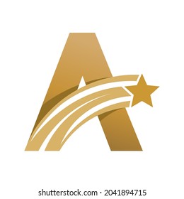 
letter alpabet a star logo gold