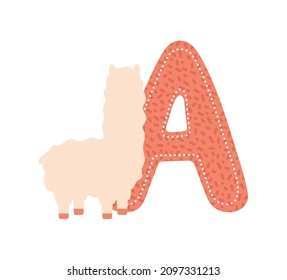 letter A with alpaca isolated icon