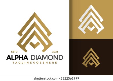 Letra A Icono del vector del logotipo de diamante alfa