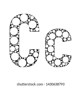 The letter of the alphabet in black and white circles. Vector font illustration.