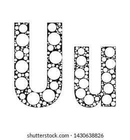 The letter of the alphabet in black and white circles. Vector font illustration.