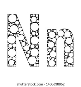 The letter of the alphabet in black and white circles. Vector font illustration.