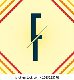 letter of the alphabet F, slice effect with cutting lines