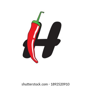 the letter of the alphabet H combined with the image of chili.