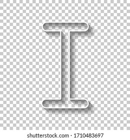 Letter I of alphabet, isolated outline symbol. White outline sign with shadow on transparent background