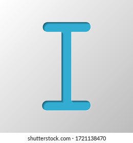 Letter I of alphabet, isolated outline symbol. Paper design. Cutted symbol with shadow