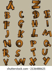 letter or alphabet logo, vector illustration of the alphabet A ,B,C,D,E,F,G,H,I,J,K,L,M,N,O,P,Q,R,S,T,U, V,W,X,Y,Z,wood pattern,tiger color