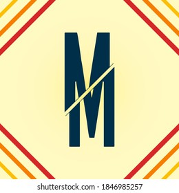 letter of the alphabet M, slice effect with cutting line