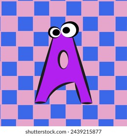 Letter of the alphabet on a checkered background. Chess board. Vector illustration