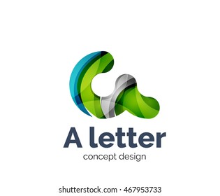 A letter alphabet round style logo business branding icon, created with color overlapping elements. Glossy abstract geometric style, single logotype