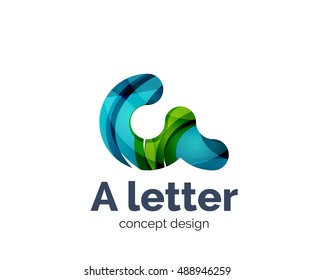 A letter alphabet round style logo business branding icon, created with color overlapping elements. Glossy abstract geometric style, single logotype