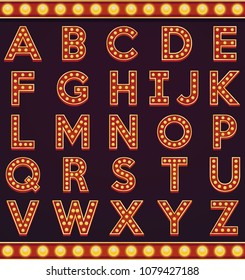 Letter Alphabet Sign Marquee Light Bulb Vintage Carnival Or Circus Style ,Vector Illustration