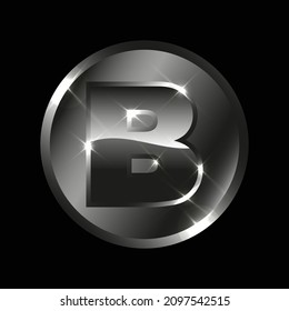 the letter alphabet  symbol in a shiny metallic circle