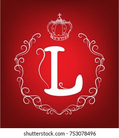 letter, alphabet, vector image, royal symbol, vintage frame, red background