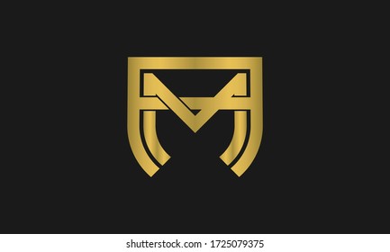 Letter AM, MA monogram and shield sign combination. Line art logo design. Symbolizes reliability, safety, power, security.