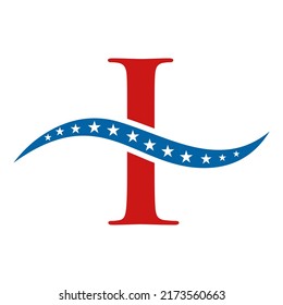 Letter I America Logo USA Flag. Patriotic American Business Logo Design On Letter I Template