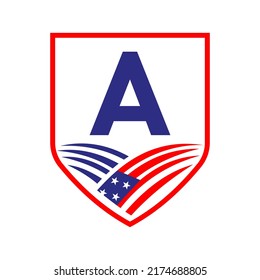 Letra A American Agriculture Logo Template. Logotipo De Agricultura De Eeuu En El Concepto Alphabet A