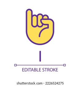 Letter I in American sign language pixel perfect RGB color icon. System of nonverbal communication. Isolated vector illustration. Simple filled line drawing. Editable stroke. Arial font used