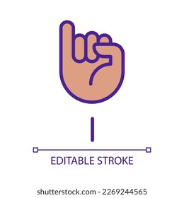 Letter I in American sign language pixel perfect RGB color icon. System of nonverbal communication. Isolated vector illustration. Simple filled line drawing. Editable stroke. Arial font used