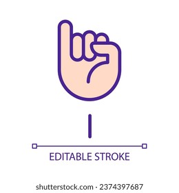 Letter I in American sign language pixel perfect RGB color icon. System of nonverbal communication. Isolated vector illustration. Simple filled line drawing. Editable stroke. Arial font used