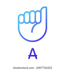 Letter A in American sign language pixel perfect gradient linear vector icon. System of communication. Thin line color symbol. Modern style pictogram. Vector isolated outline drawing