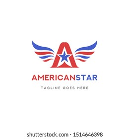 Letter A American Star Logo Template Design