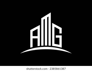 Letter AMG building vector monogram logo design template. Building Shape AMG logo.