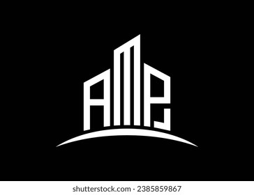 Letter AMP building vector monogram logo design template. Building Shape AMP logo.
