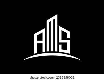 Letter AMS building vector monogram logo design template. Building Shape AMS logo.