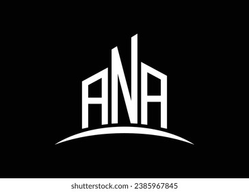 Letter ANA building vector monogram logo design template. Building Shape ANA logo.