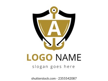 letter A with Anchor Logo Design Template. Marine, Sailing Boat Logo