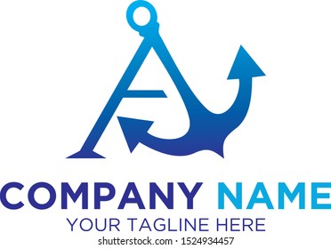 Letter A with Anchor Logo Template