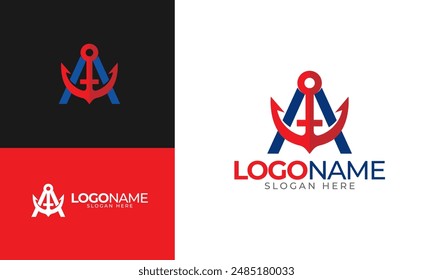 Letra A Anchor Plantilla Logo business identity.