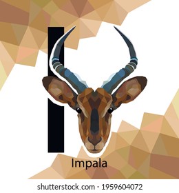 I letter animals set. English alphabet. Impala Vector illustration. Colorful polygonal style. Geometric Impala