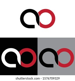 Letter ao linked lowercase logo design template elements. Red letter Isolated on black white grey background. Suitable for business, consulting group company