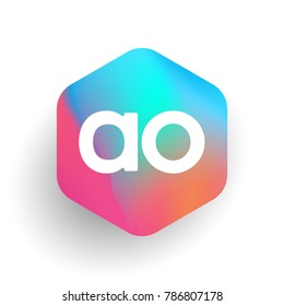 Letter AO logo in hexagon shape and colorful background, letter combination logo design for business and company identity.
