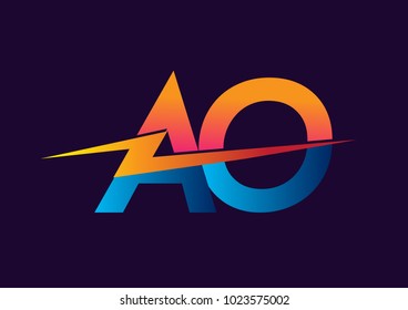 Letter AO logo with Lightning icon, letter combination Power Energy Logo design for Creative Power ideas, web, business and company.