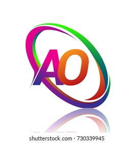 letter AO logotype design for company name colorful swoosh. vector logo for business and company identity.