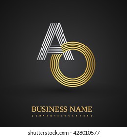 Letter AO or OA linked logo design. Elegant silver and golden colored symbol for your business name and corporate identity.