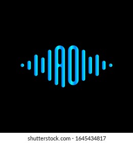 letter AO with Pulse music player element.  sound wave logo concept, Multimedia Technology themed, Abstract Shape. Logo template electronic music, equalizer, store, DJ, nightclub, disco. - vector