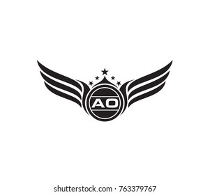 Letter AO with wings design