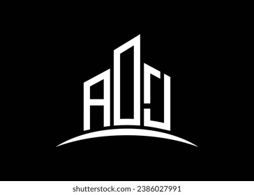 Letra AOJ modelo de diseño del logotipo del vector de construcción del vector. Logo de Building Shape AOJ.