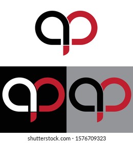 Letter ap linked lowercase logo design template elements. Red letter Isolated on black white grey background. Suitable for business, consulting group company