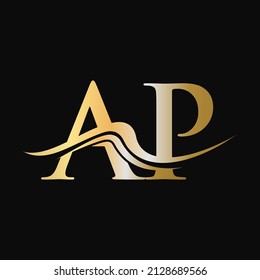 Diseño del logotipo de la carta AP. Plantilla inicial de logotipo de AP. Logotipo de negocio y empresa de monograma de AP