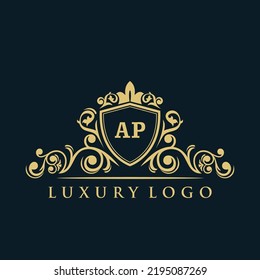 Letter AP logo with Luxury Gold Shield. Elegance logo vector template.