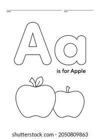 La letra A es para la página del libro de hojas de cálculo de aprendizaje de alfabetos de Apple