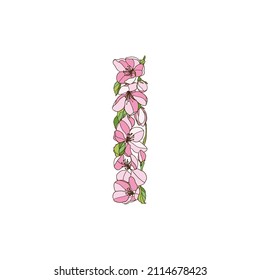 Letter i of apple tree flowers. Vector alphabet