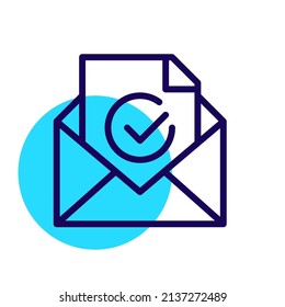 Carta con el símbolo de aprobación en el correo. Icono de trazo de píxeles perfecto, modificable
